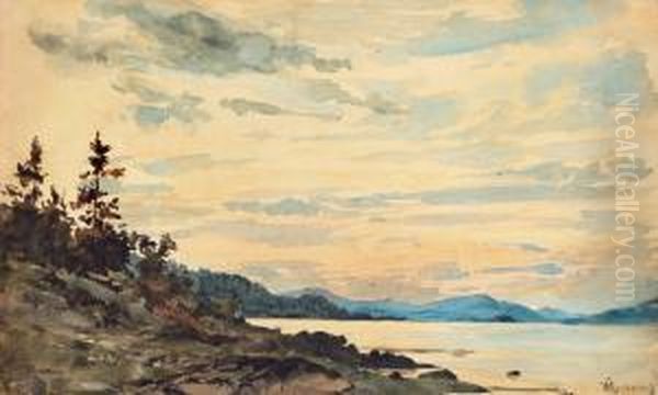 Fiord Landscape At Sunset Oil Painting by Hans Fredrik Gude