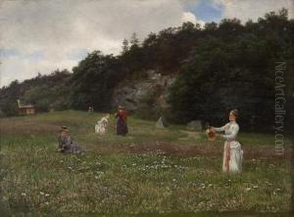 Flowers Of The Meadow,hanko Oil Painting by Hans Fredrik Gude