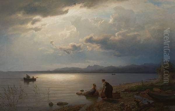 Ved Bredden Av Chiemsee Oil Painting by Hans Fredrik Gude