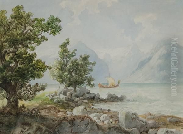 Framnes Og Balestrand Oil Painting by Hans Fredrik Gude