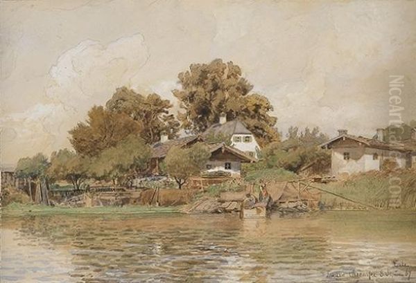 Frauen Chiemsee Oil Painting by Hans Fredrik Gude