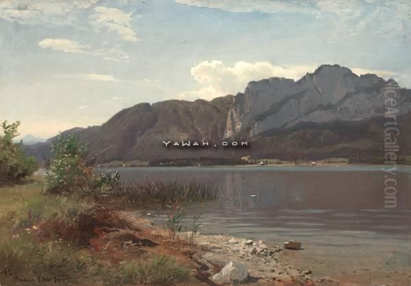 Landskap Fra Drachenwand Ved Mondsee Oil Painting by Hans Fredrik Gude