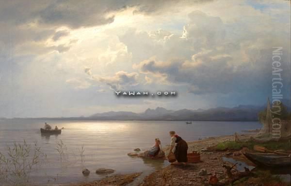 Ved Bredden Av Chiemsee Oil Painting by Hans Fredrik Gude