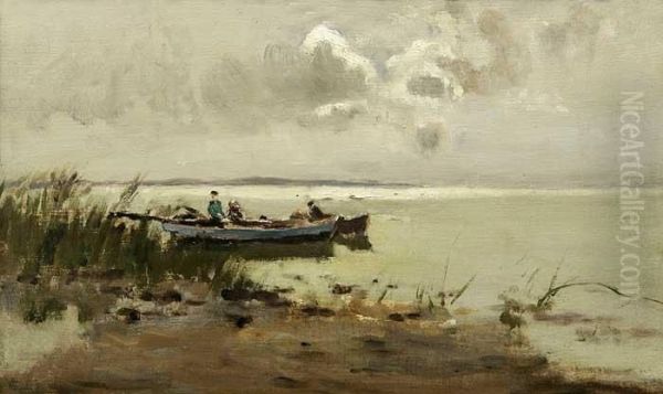 Fischerboote In Weiter Seelandschaft Oil Painting by Hans Fredrik Gude