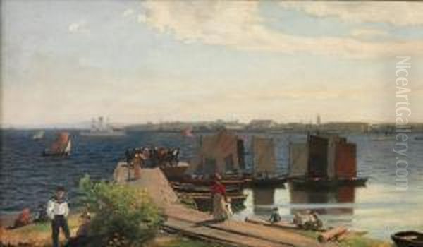 Fiskebrygge Sett Fra Solvkronen, Horten 1899 1899 Oil Painting by Hans Fredrik Gude