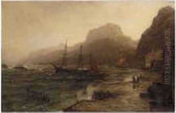 A Stormy Landscape Oil Painting by Hans Fredrik Gude