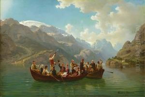 Brudeferden I Hardanger Oil Painting by Hans Fredrik Gude