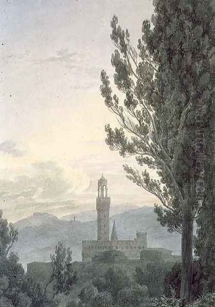 The Palazzo Vecchio from the Boboli Gardens, Florence Oil Painting by John Robert Cozens