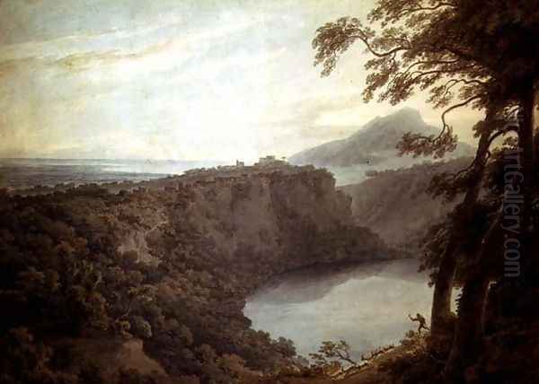 The Lake of Nemi and the town of Genzano Oil Painting by John Robert Cozens