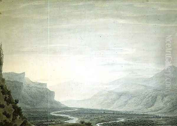 Valley with winding streams, lower part of Oberhasli from the South East Oil Painting by John Robert Cozens