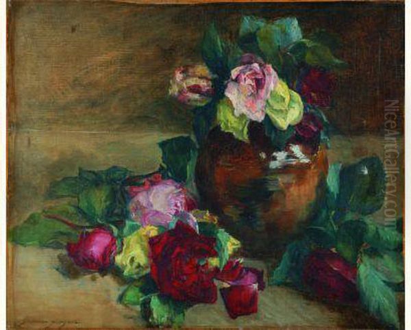  Jete Et Bouquet De Roses  Oil Painting by Jeanne Guerard-Gonzales