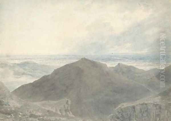 A figure in an extensive mountainous landscape Oil Painting by John Robert Cozens