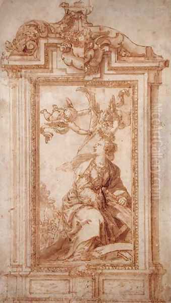 Architectural Design with Female Figure and Putti Oil Painting by Alonso Cano