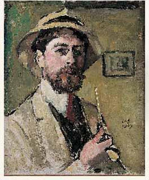 Autoportrait A La Pipe Oil Painting by Charles Francois Prosper Guerin