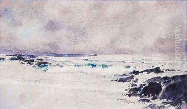 Les Vagues A Quiberon Oil Painting by Ernest Guerin