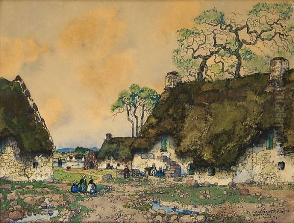 Village De Pecheur En Bretagne Oil Painting by Ernest Guerin