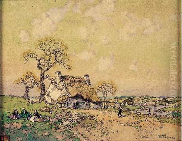 Paysage A La Chaumiere, Anime by Ernest Guerin