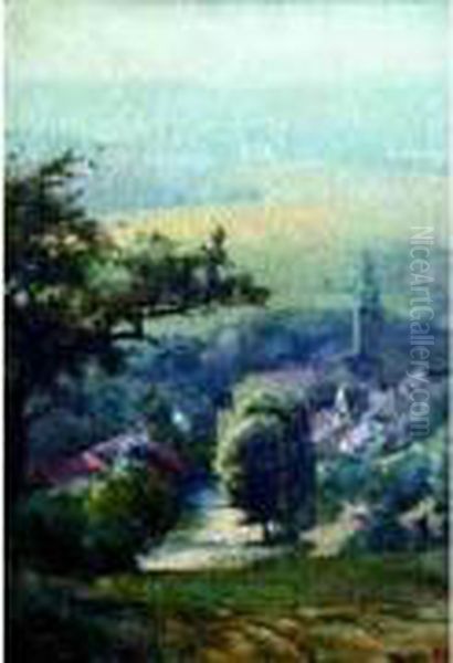 Vue De Village Oil Painting by Gabriel Guerin