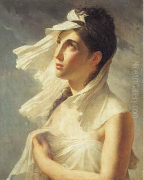 Jeune Fille Au Voile Blanc Oil Painting by Baron Pierre-Narcisse Guerin