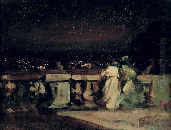 Watching the Fireworks, St. Cloud (on the Terrace) c.1893 Oil Painting by Charles Edward Conder