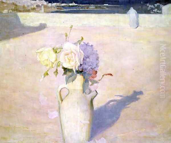 Flowers in a Vase against a background of Mustapha, Algiers, 1891 Oil Painting by Charles Edward Conder