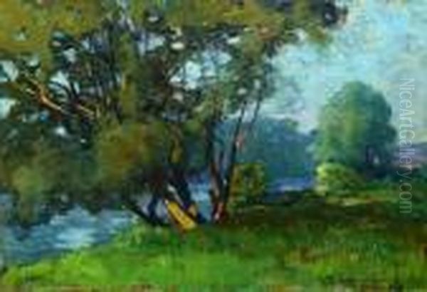 Verdant River Bank Oil Painting by Armand Guery