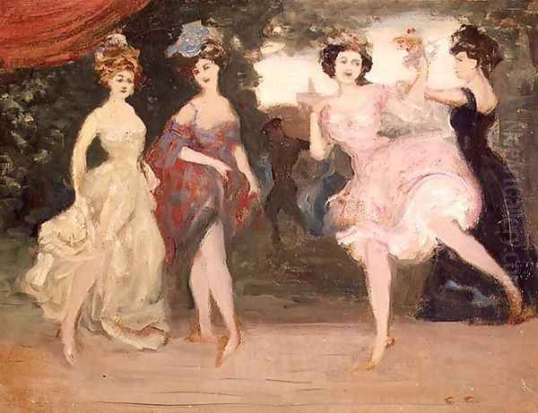 Four Dancing Girls on the Stage Oil Painting by Charles Edward Conder