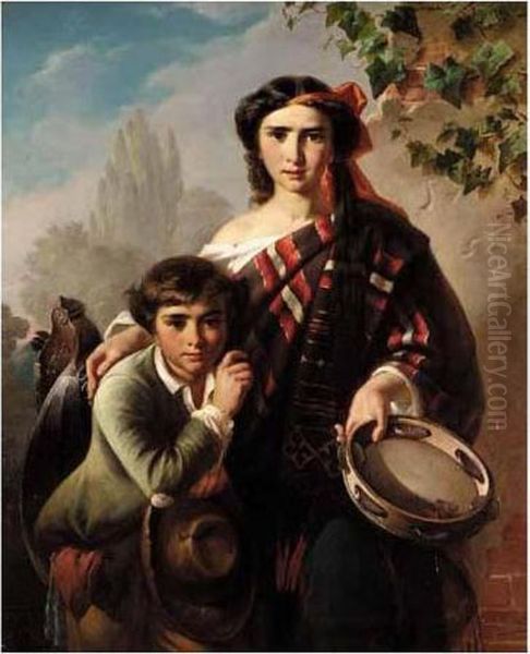 The Street Musicians Oil Painting by Karl Adolf Gugel