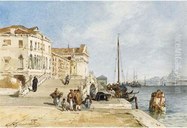 Vue Des Quais Aux Zattere, Venise, L'ile De La Giudecca A L'arriere-plan Oil Painting by Jacques Guiaud