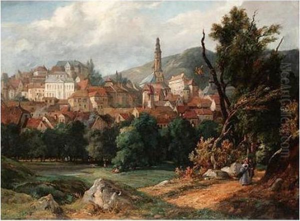 View Of Baden Baden Oil Painting by Jacques Guiaud