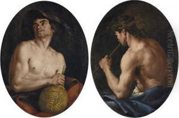 Bacchus; And Pan Oil Painting by Domenico Guidobono