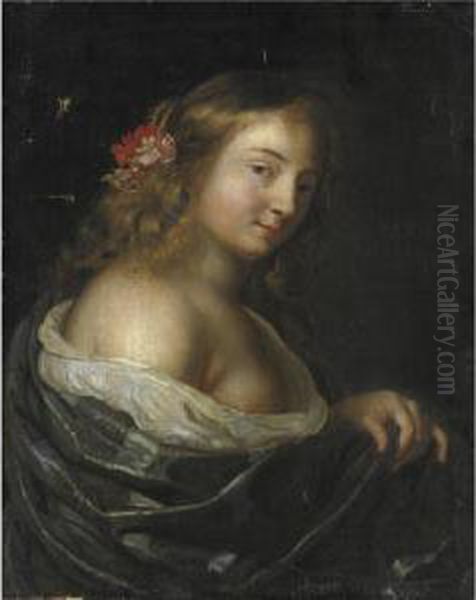 Ritratto Di Giovane Donna Con Fiori Fra I Capelli Oil Painting by Domenico Guidobono