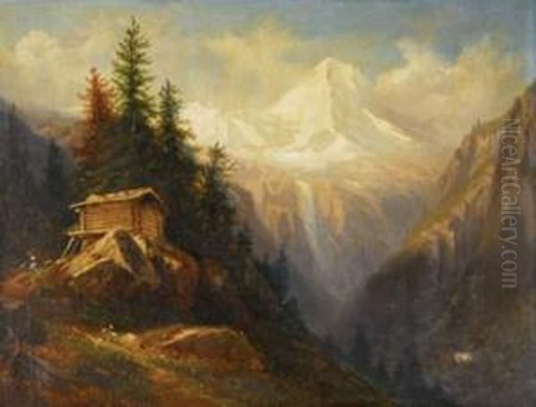 Chalet De Montagne Oil Painting by Charles Louis Guigon