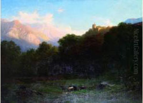 Paysage De Montagne, Le Retour Du Troupeau Oil Painting by Charles Louis Guigon