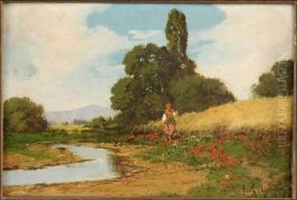 Peasant Woman In Thecountryside Oil Painting by Paul-Camille Guigou