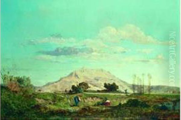 Silhouettes Au Pied De La Montagne Sainte-victoire Oil Painting by Paul-Camille Guigou