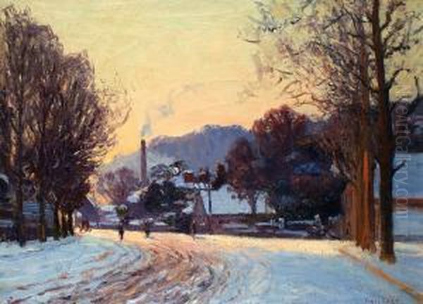 Vallee De La Seine, Route Enneigee Sous Le Soleil Oil Painting by Narcisse Guilbert