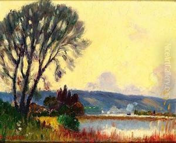 Bords De Seine A Moulineux, Soir D'automne Oil Painting by Narcisse Guilbert