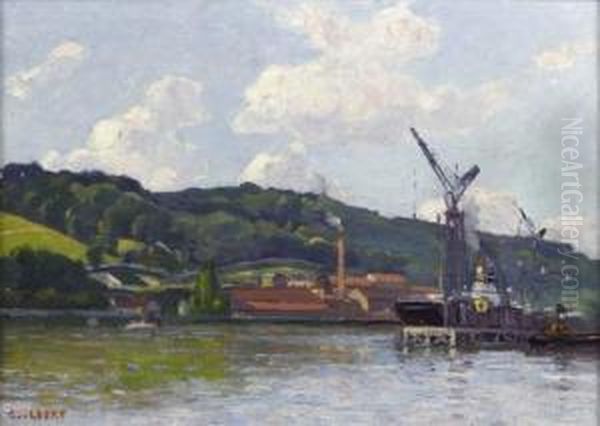 La Seine A Dieppedalle Oil Painting by Narcisse Guilbert