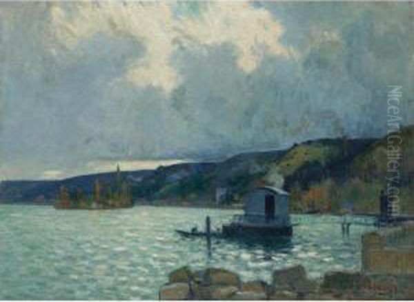 Quai A Croisset Oil Painting by Narcisse Guilbert