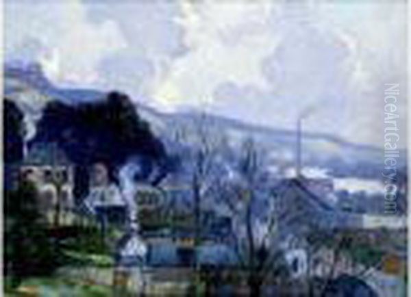 La Seine Aux Environs De Rouen, Circa 1925 Oil Painting by Narcisse Guilbert