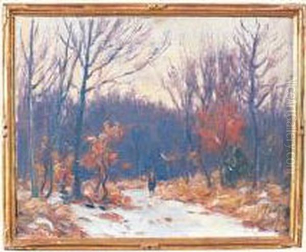 effet De Neige, Foret De Roumare Oil Painting by Narcisse Guilbert