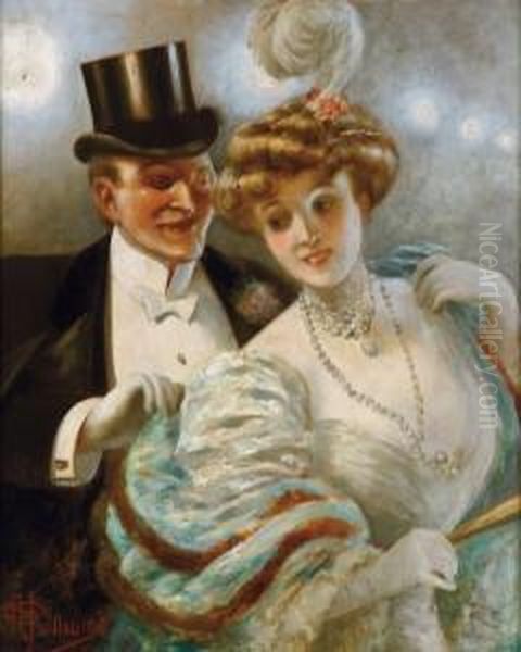 Le Dandy Et L'elegante Au Collier Oil Painting by Albert Guillaume