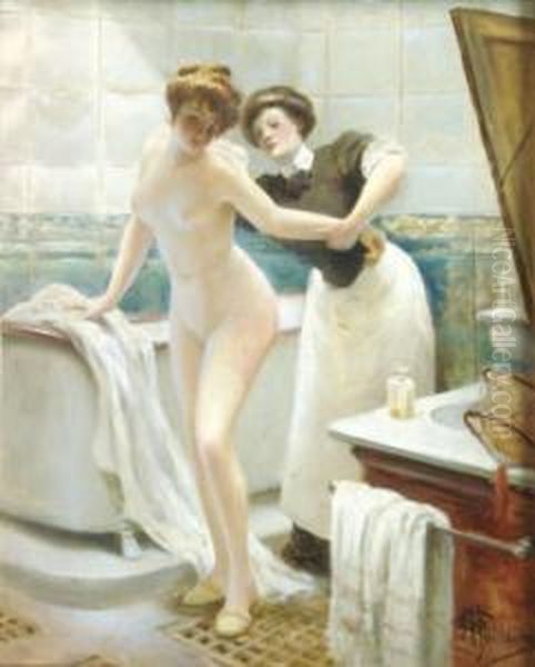 La Sortie Du Bain Oil Painting by Albert Guillaume