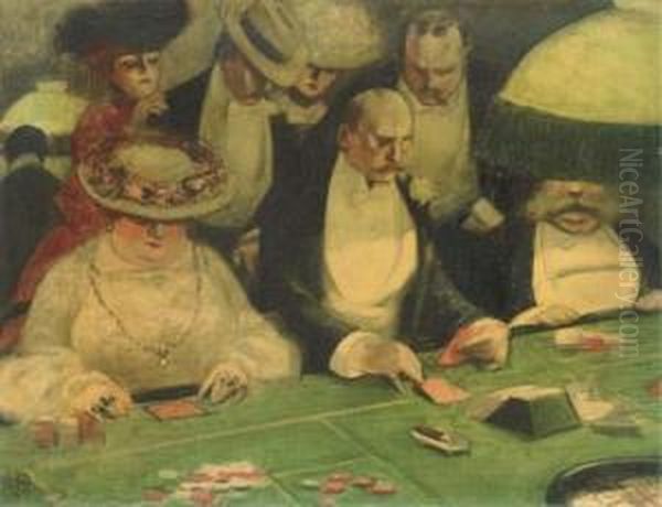 The Blackjack Players Oil Painting by Albert Guillaume