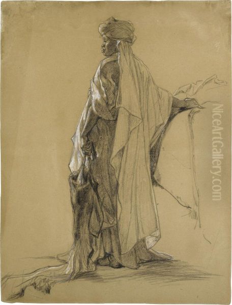 Standing Figure Of An African Woman, Seen From The Side Oil Painting by Gustave Achille Guillaumet