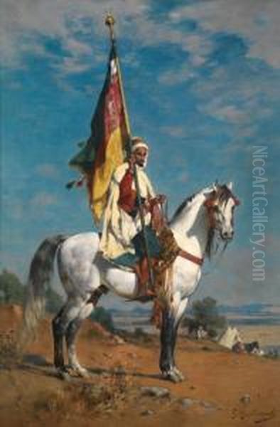 Porte-etendard Arabe A Cheval Oil Painting by Gustave Achille Guillaumet