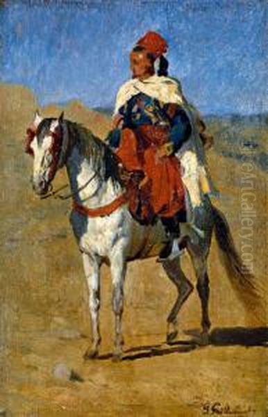 Spahi A Cheval Oil Painting by Gustave Achille Guillaumet