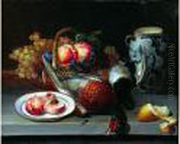 Nature Morte Aux Faisan Et Panier De Fruits Oil Painting by Gustave Achille Guillaumet