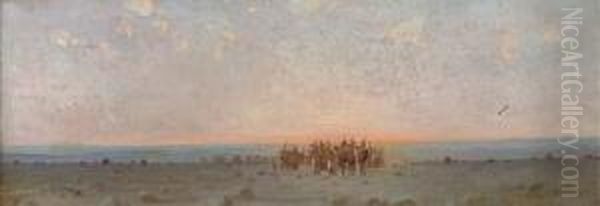 An Arab Caravan At Dusk Oil Painting by Gustave Achille Guillaumet